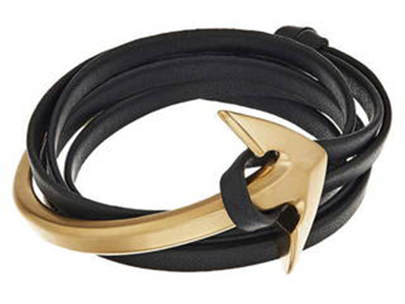 Half Anchor on Leather Bracelet