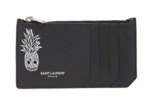 Pineapple Skull Leather Zip Card Case