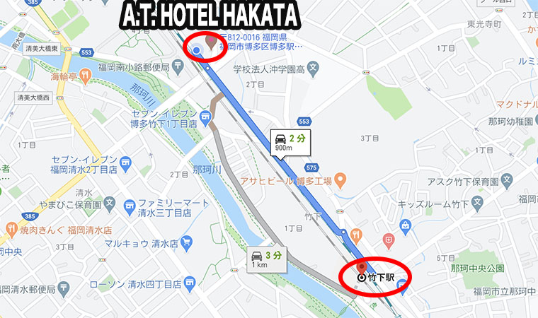 A.T. HOTEL HAKATA　地図