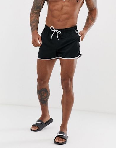 runner swim shorts in black with contrast white binding