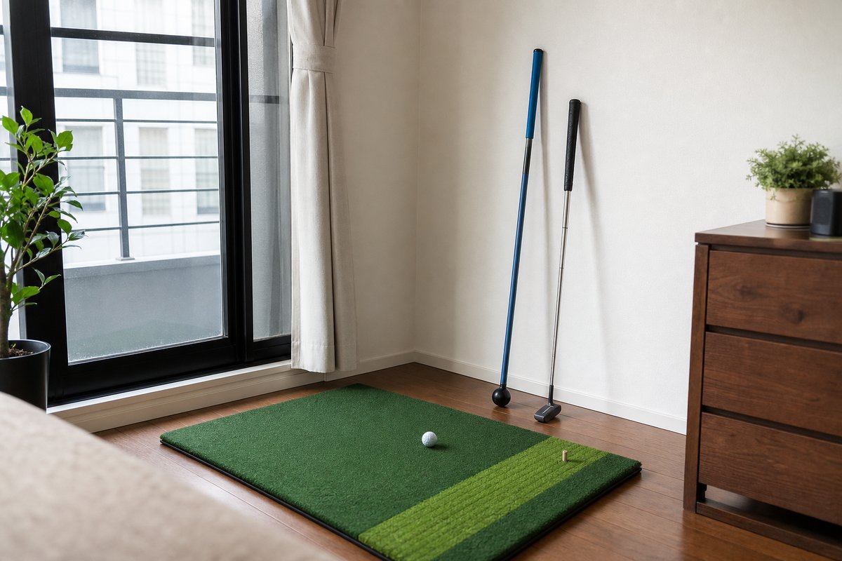 室内のゴルフ練習コーナー