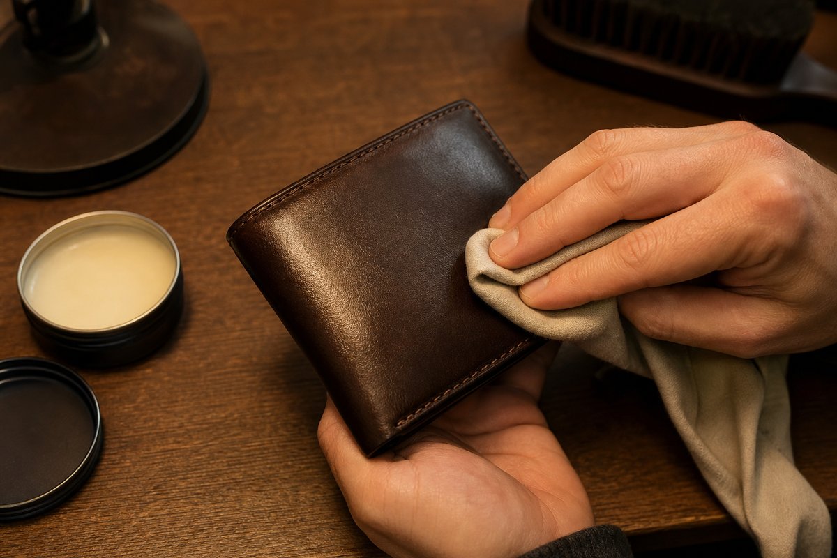 革財布をクリームで手入れ