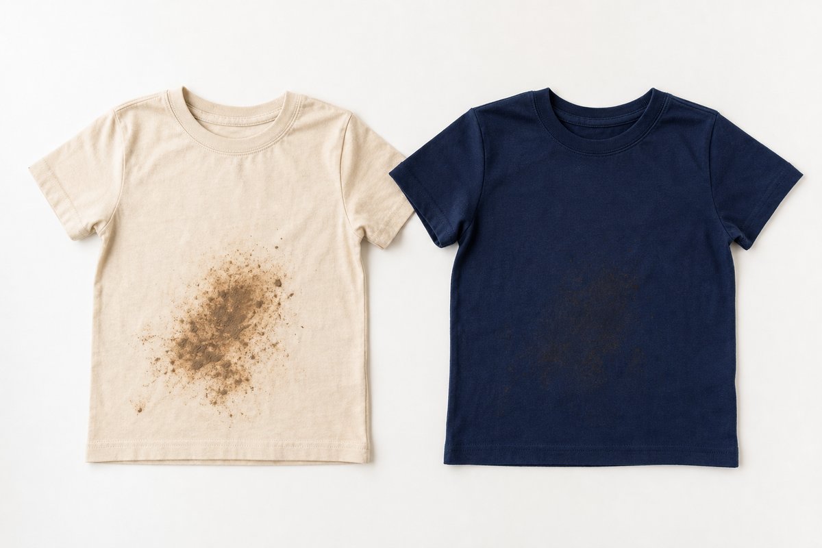 淡色と濃色のTシャツの汚れの目立ち方比較