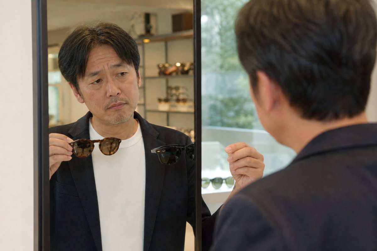 サングラスを試着する男性